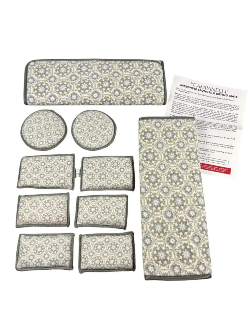 Campanelli 10 Pcs Diamond Fiber Scrubbing Sponge Cleaning Set w Drying Mats NEW
